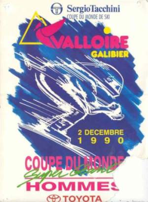 Affiche pour le Super G du 2 décembre 1990 (compétition sur la piste des Marmottes), remporté par le francais Franck Piccard